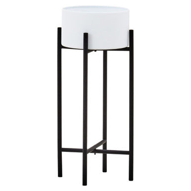 Small White and Black Floor Standing Planter
