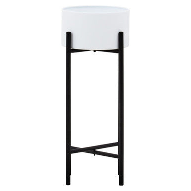Small White and Black Floor Standing Planter