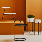 Small White and Black Floor Standing Planter