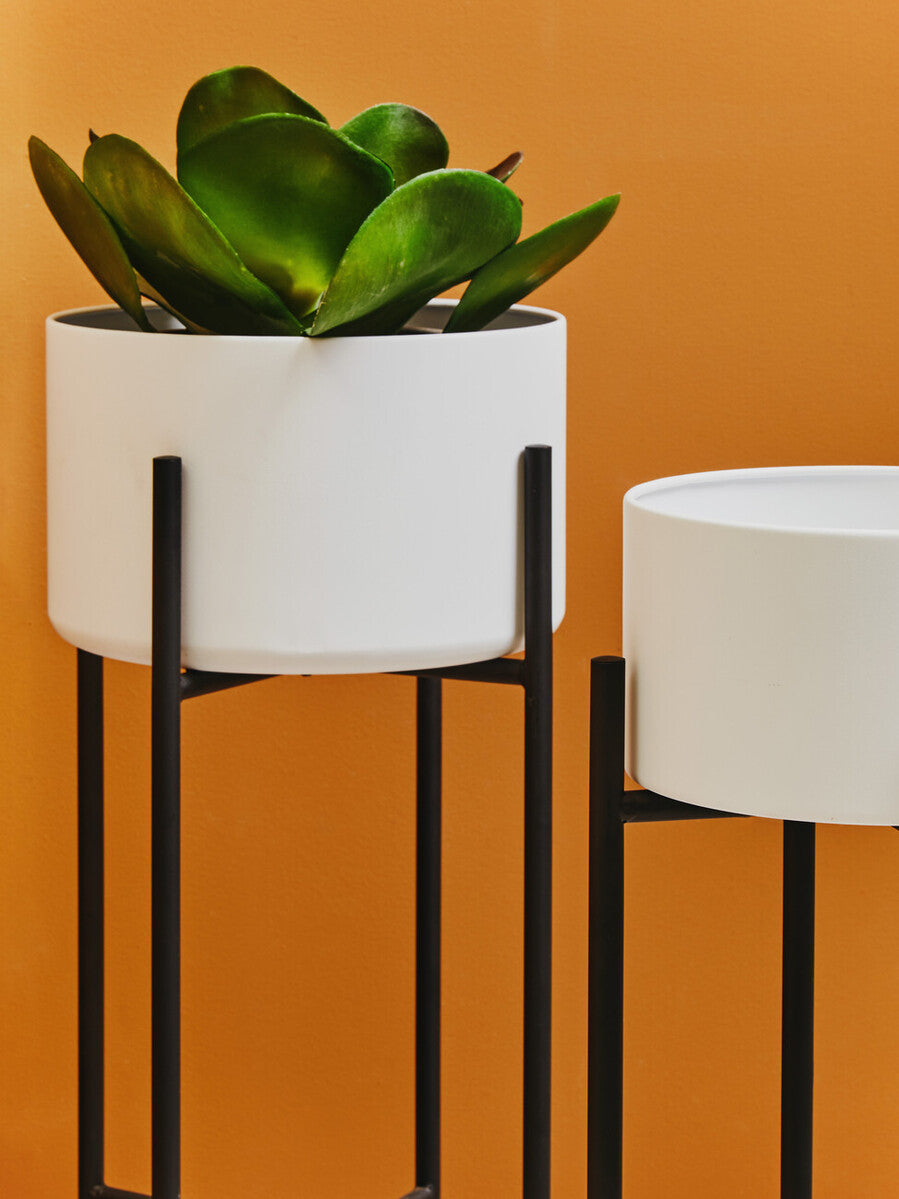 Small White and Black Floor Standing Planter