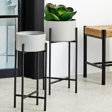 Small Grey and Black Floor Standing Planter