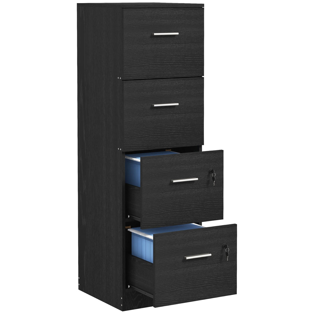 4 Drawer File Cabinet Locking Filing Cabinet, Black Wood Effect