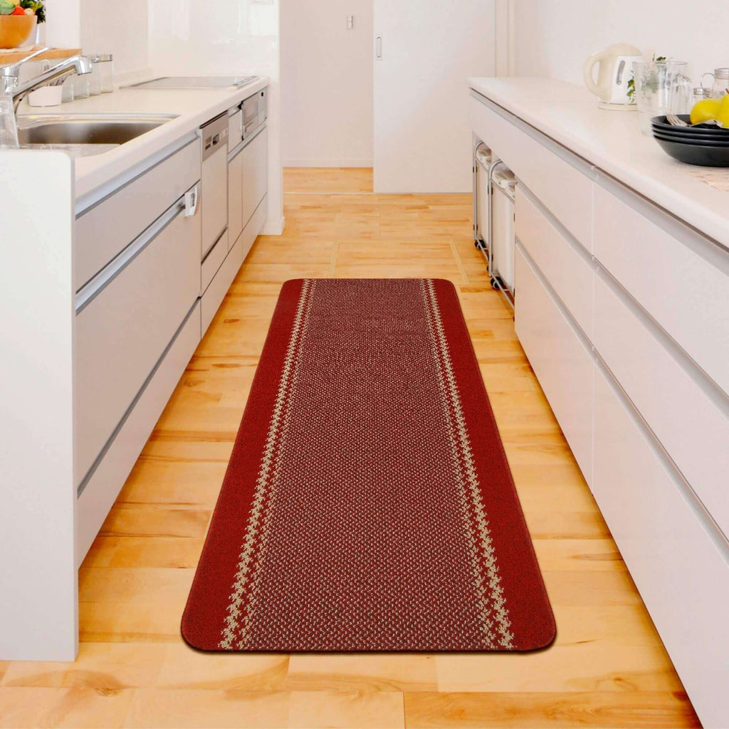 Washable Designer Bordered Red Rug