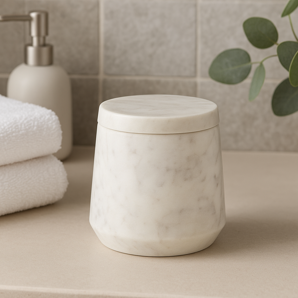 Off White Marble Cotton Jar