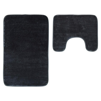 Charcoal Grey Bath and Pedestal Mat Set