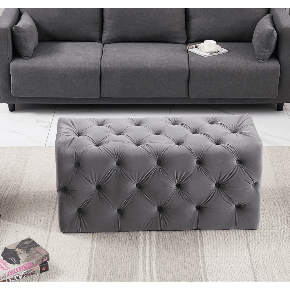 Velvet Ottoman Bench Grey