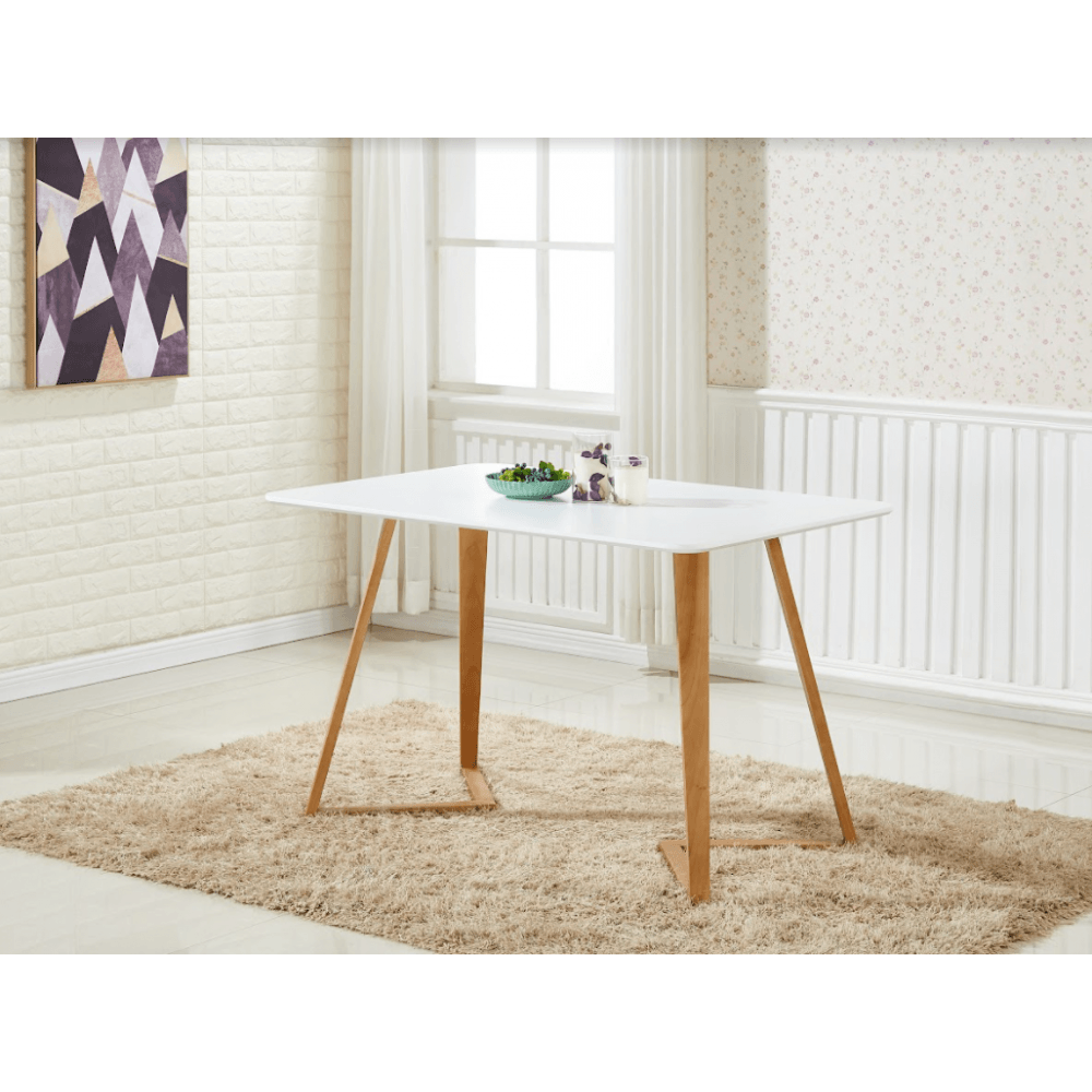 Scandinavian-inspired Dining Table -Easy Clean Wooden Table Top with Wooden Legs