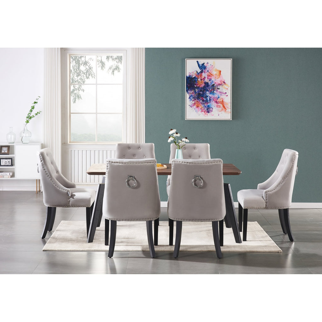 Cosmo Lux Dining Set | a Walnut Table and Set of 6 Chairs Light Grey
