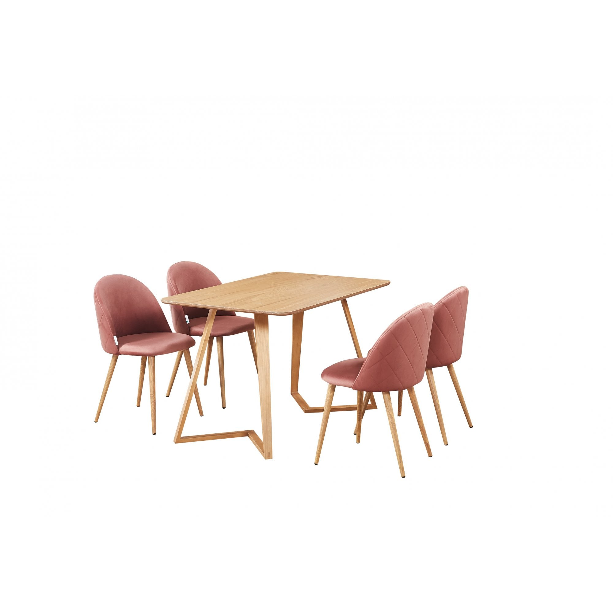 Dallas Dining Table and Chairs Set of 4 - an Oak Dining Table & Set of 4 Velvet Dining Chairs Pink