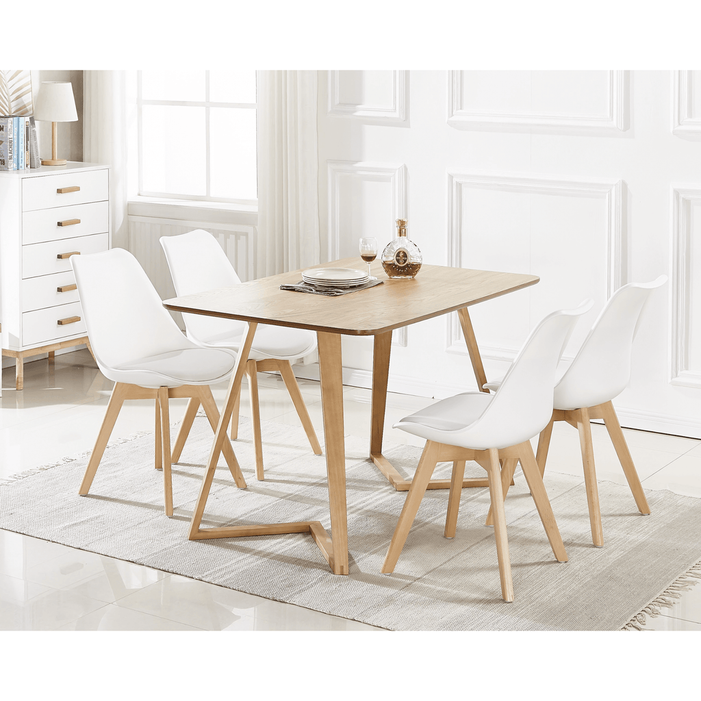 Scandinavian-inspired Dining Table -Easy Clean Wooden Table Top with Wooden Legs