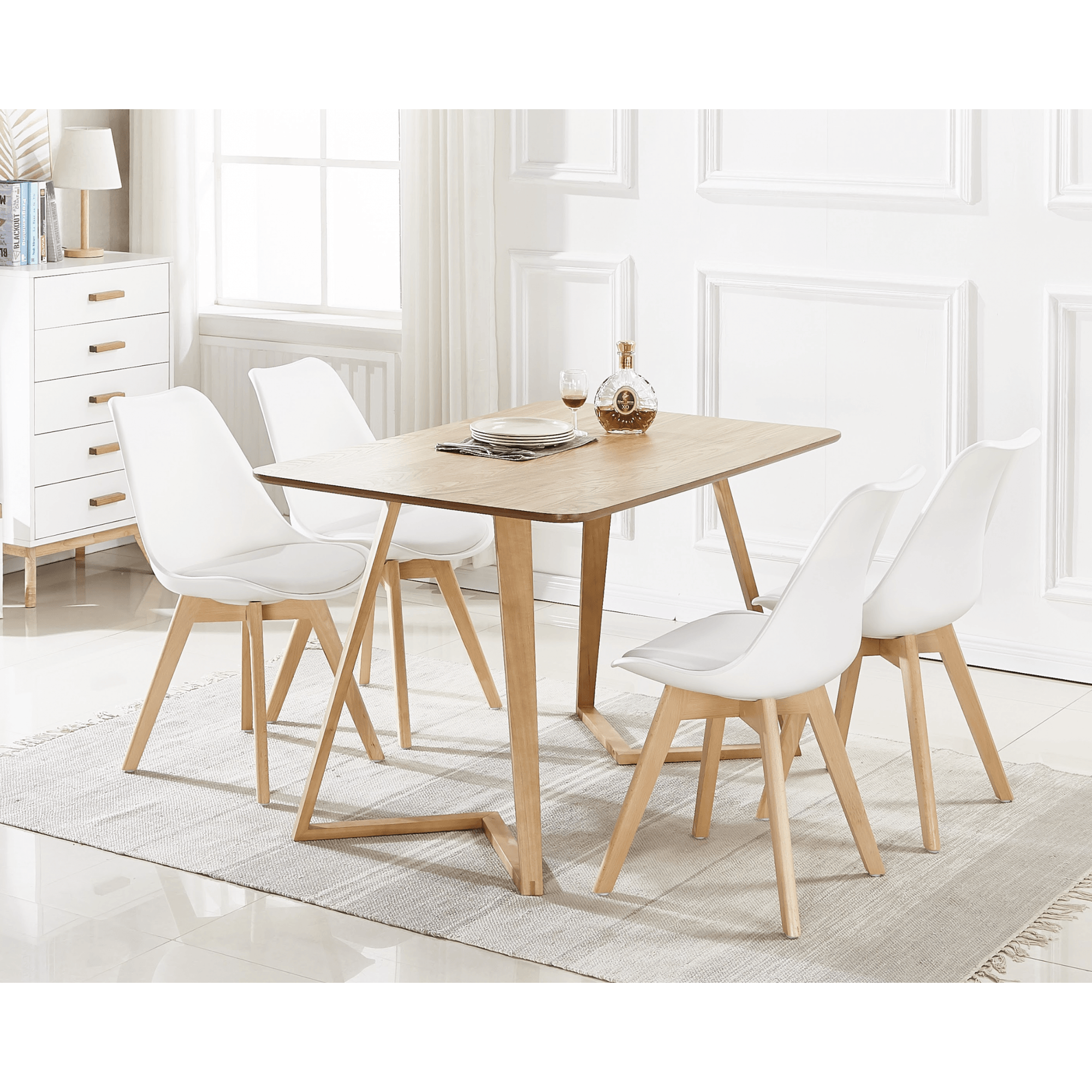 Scandinavian-inspired Dining Table -Easy Clean Wooden Table Top with Wooden Legs
