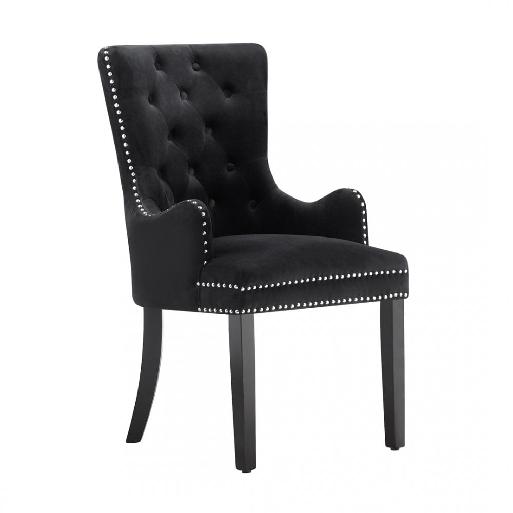 LUX Knocker Back Velvet Dining Chair w/ Armrests Black Single