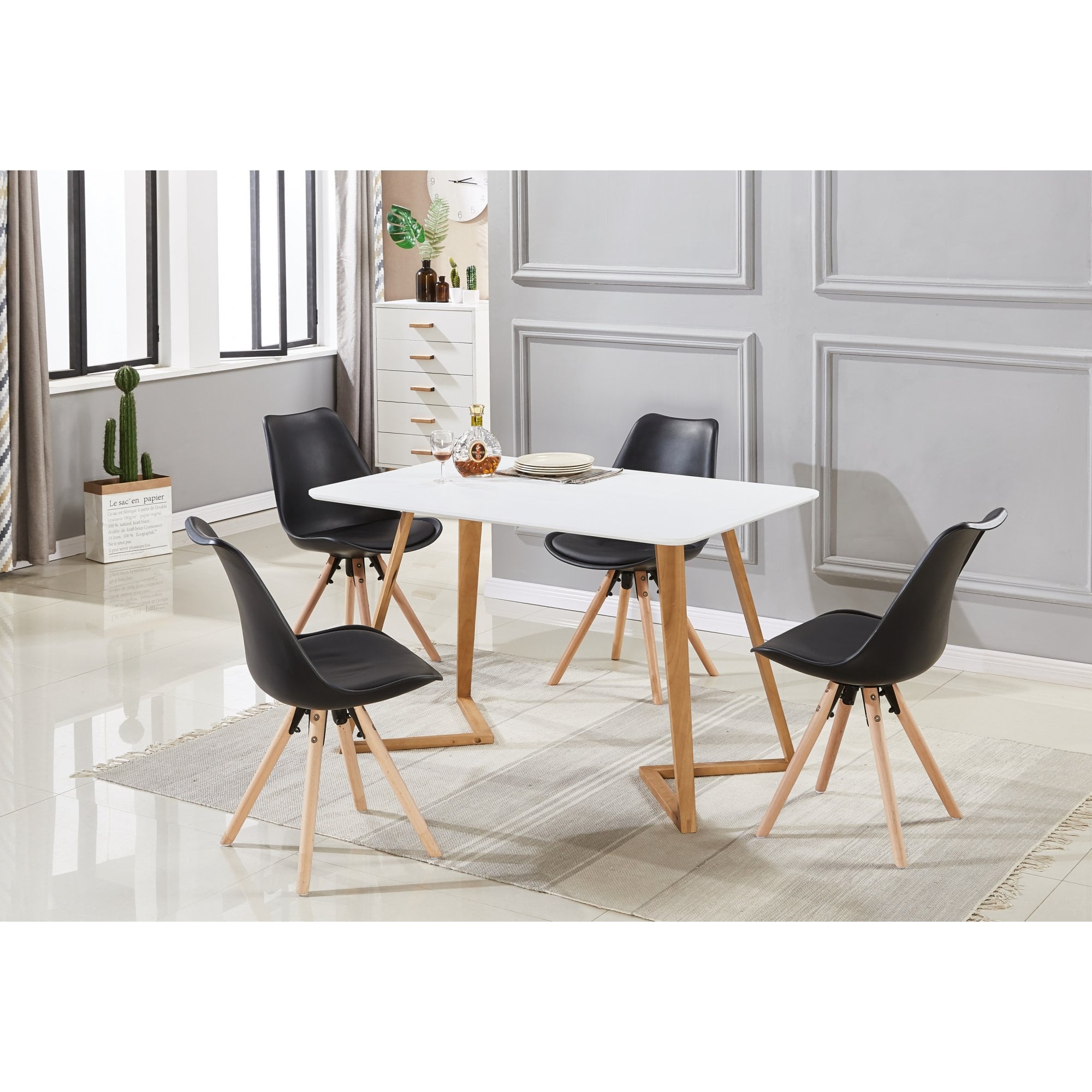 Scandinavian-inspired Dining Table -Easy Clean Wooden Table Top with Wooden Legs