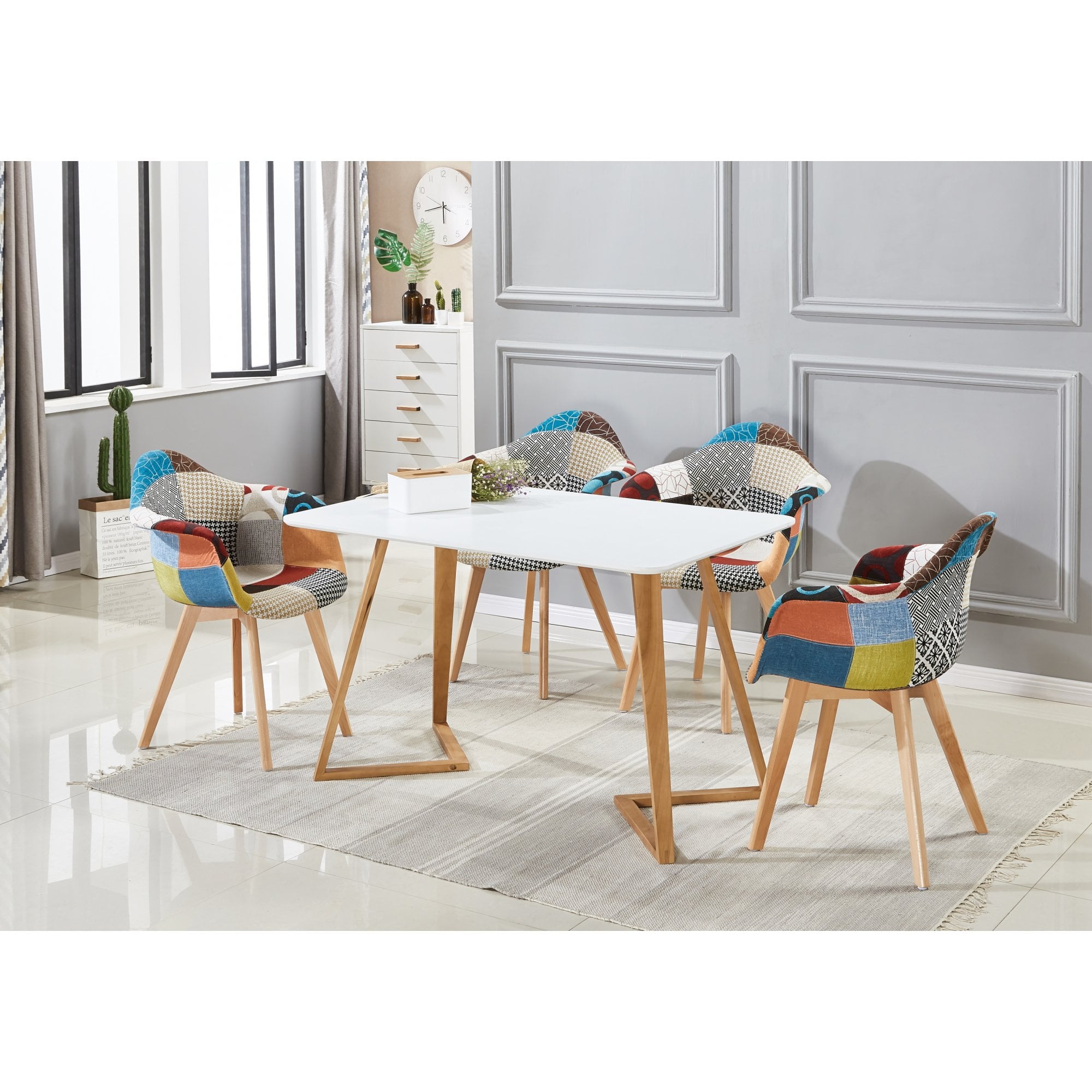 Scandinavian-inspired Dining Table -Easy Clean Wooden Table Top with Wooden Legs