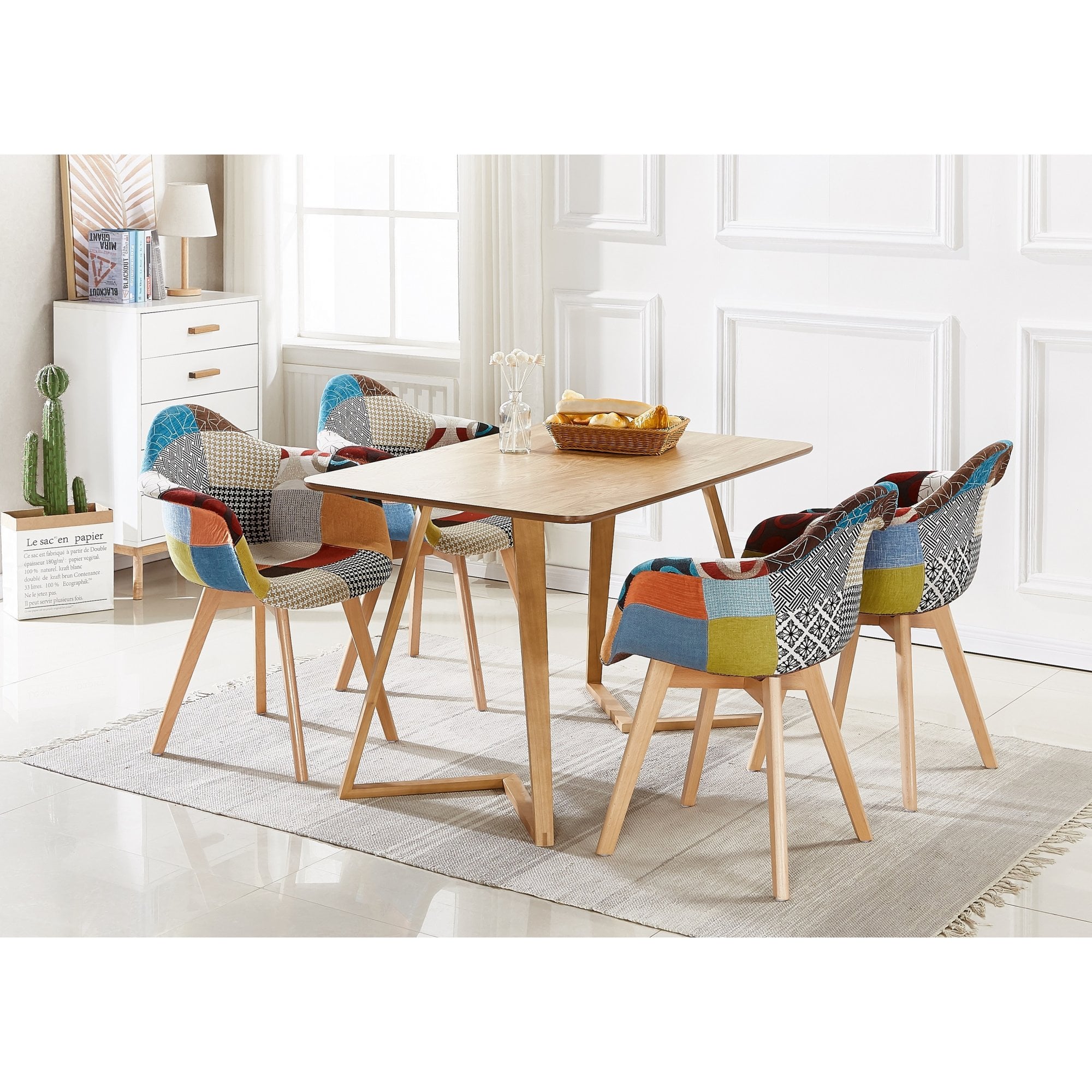 Scandinavian-inspired Dining Table -Easy Clean Wooden Table Top with Wooden Legs