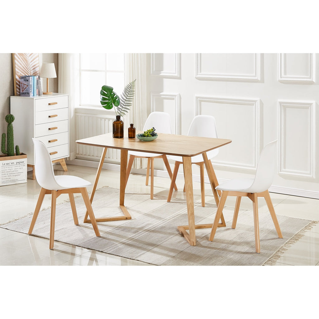 Scandinavian-inspired Dining Table -Easy Clean Wooden Table Top with Wooden Legs