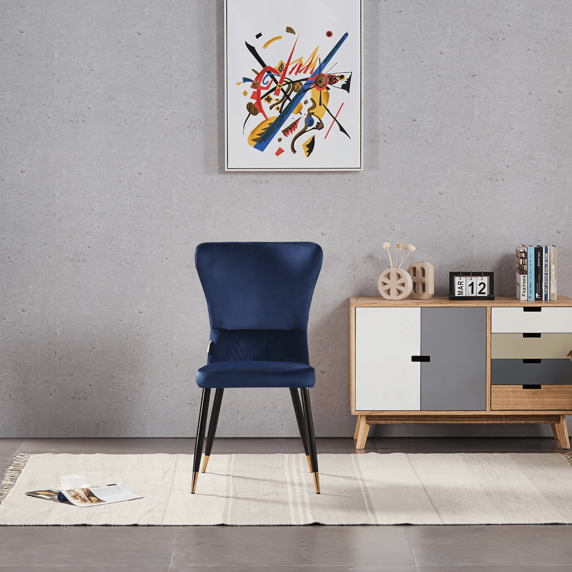 New York LUX Velvet Dining Chair with Metal Legs - Scandinavian Inspired Blue Single