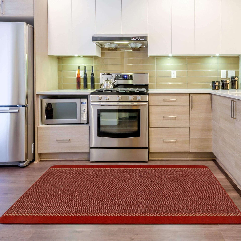 Washable Designer Bordered Red Rug