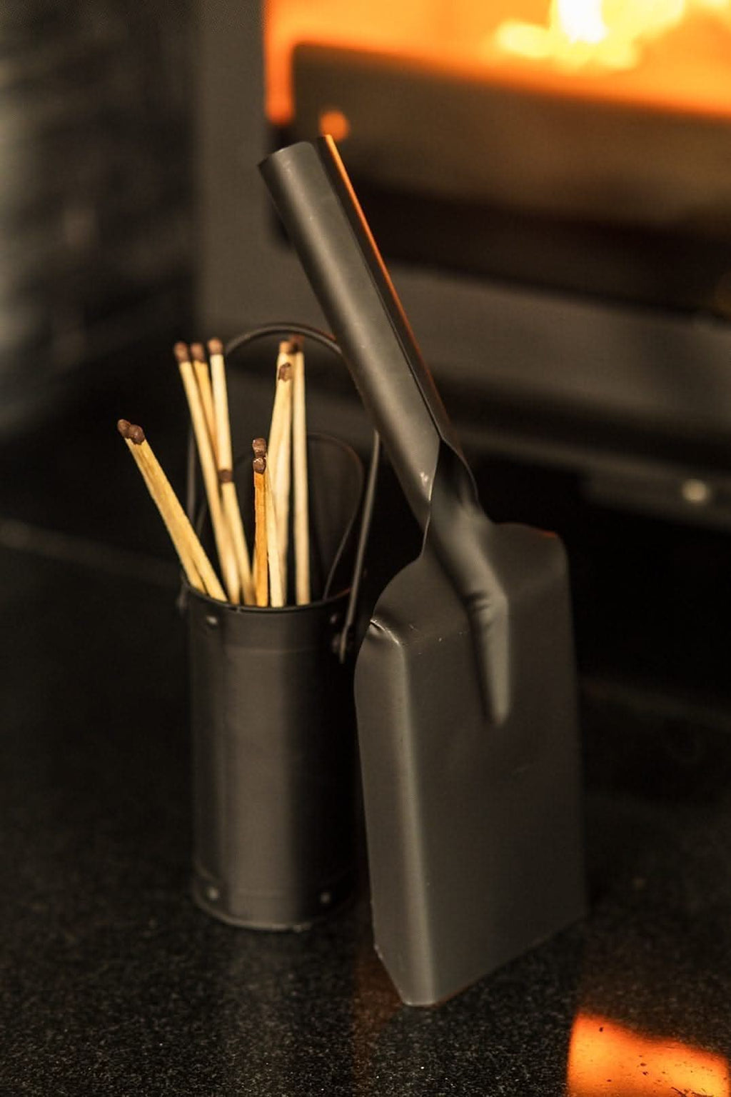 Fireside Coal Bucket & Match Canister - Black