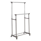 Grey and Chrome Finish Double Clothes Hanging Rail with Wheels
