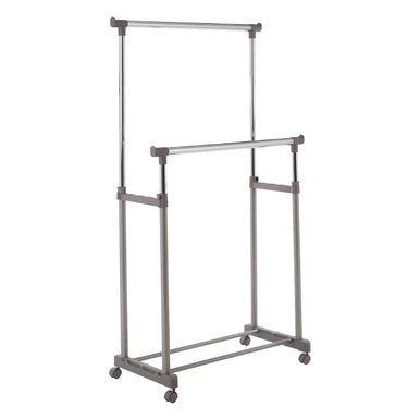 Grey and Chrome Finish Double Clothes Hanging Rail with Wheels