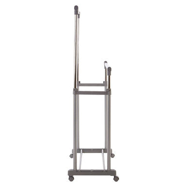 Grey and Chrome Finish Double Clothes Hanging Rail with Wheels