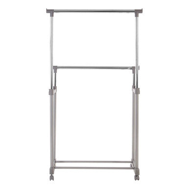 Grey and Chrome Finish Double Clothes Hanging Rail with Wheels