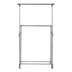 Grey and Chrome Finish Double Clothes Hanging Rail with Wheels