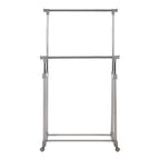 Grey and Chrome Finish Double Clothes Hanging Rail with Wheels