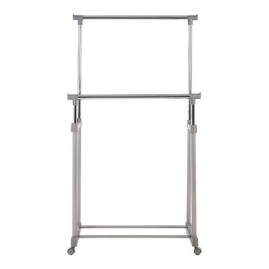 Grey and Chrome Finish Double Clothes Hanging Rail with Wheels