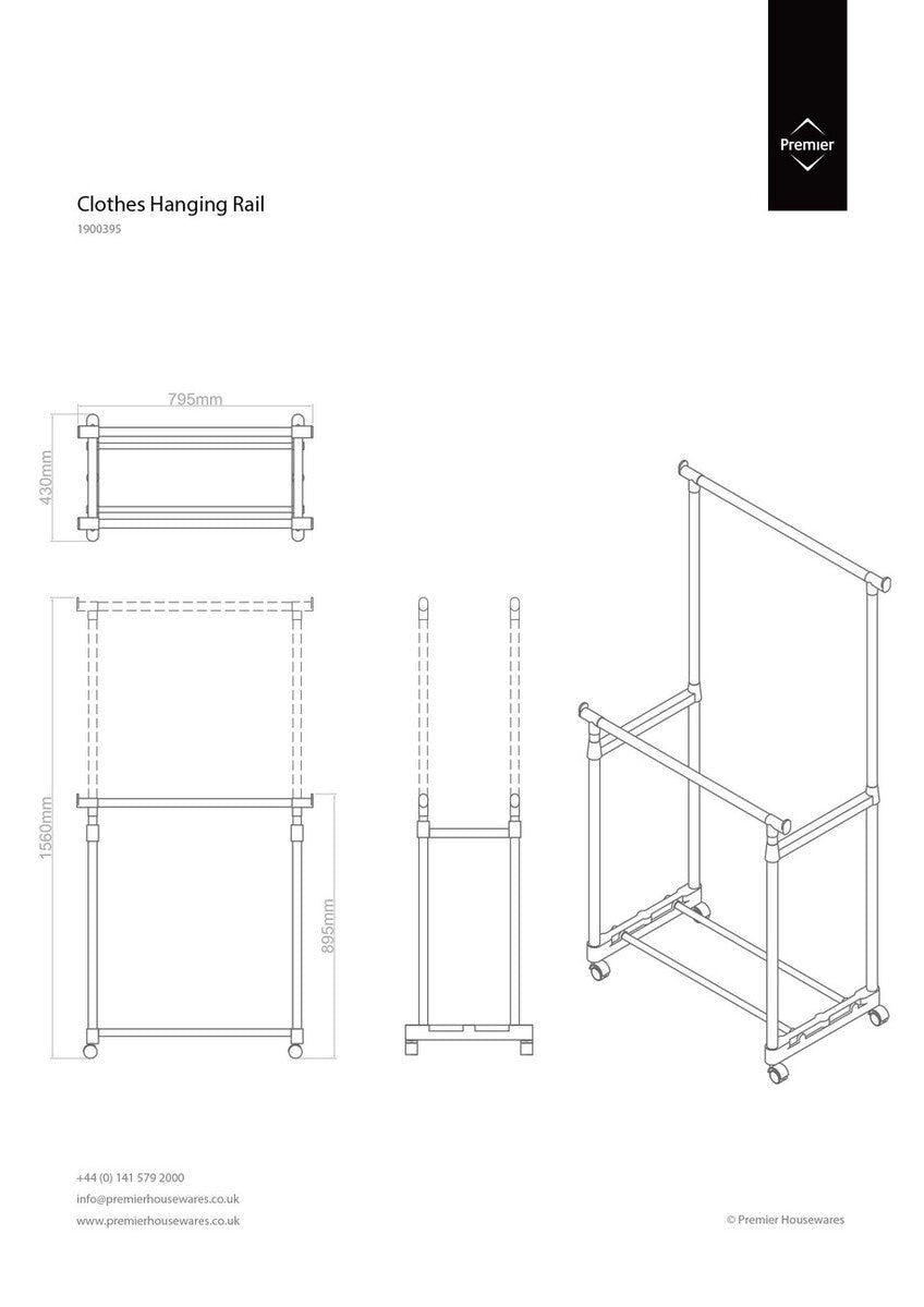Grey and Chrome Finish Double Clothes Hanging Rail with Wheels