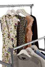 Grey and Chrome Finish Double Clothes Hanging Rail with Wheels