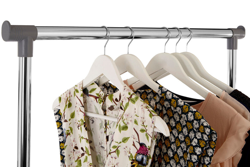 Grey and Chrome Finish Double Clothes Hanging Rail with Wheels