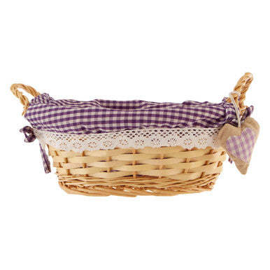 Willow Bread Basket with Purple Gingham Lining