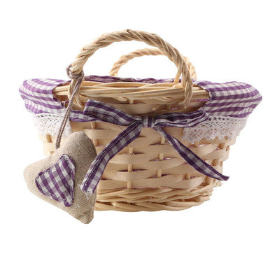 Willow Bread Basket with Purple Gingham Lining