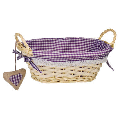 Willow Bread Basket with Purple Gingham Lining