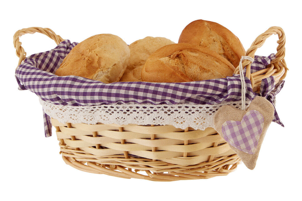 Willow Bread Basket with Purple Gingham Lining