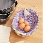 Willow Bread Basket with Purple Gingham Lining