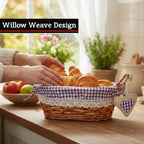 Willow Bread Basket with Purple Gingham Lining