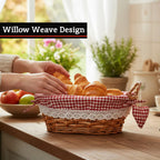 Willow Bread Basket with Red Gingham Lining