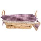 Purple Gingham Lining Small Rectangular Willow Bread Basket