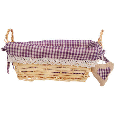 Purple Gingham Lining Small Rectangular Willow Bread Basket