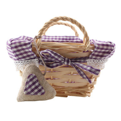 Purple Gingham Lining Small Rectangular Willow Bread Basket
