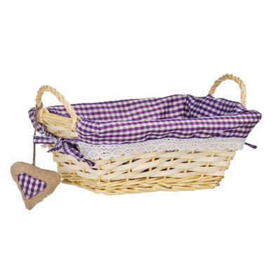 Purple Gingham Lining Small Rectangular Willow Bread Basket