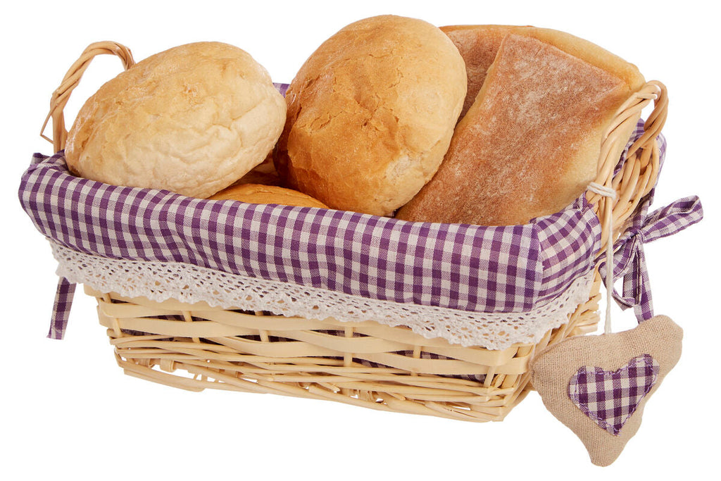 Purple Gingham Lining Small Rectangular Willow Bread Basket