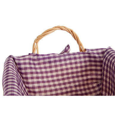 Purple Gingham Lining Small Rectangular Willow Bread Basket