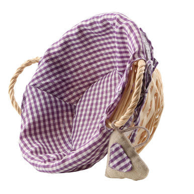 Purple Gingham Lining Round Willow Bread Basket