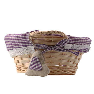 Purple Gingham Lining Round Willow Bread Basket