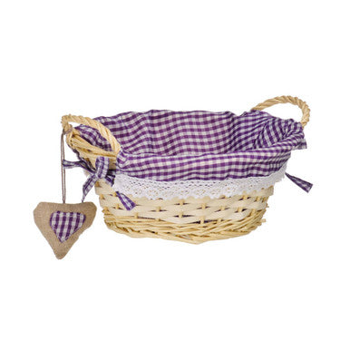 Purple Gingham Lining Round Willow Bread Basket