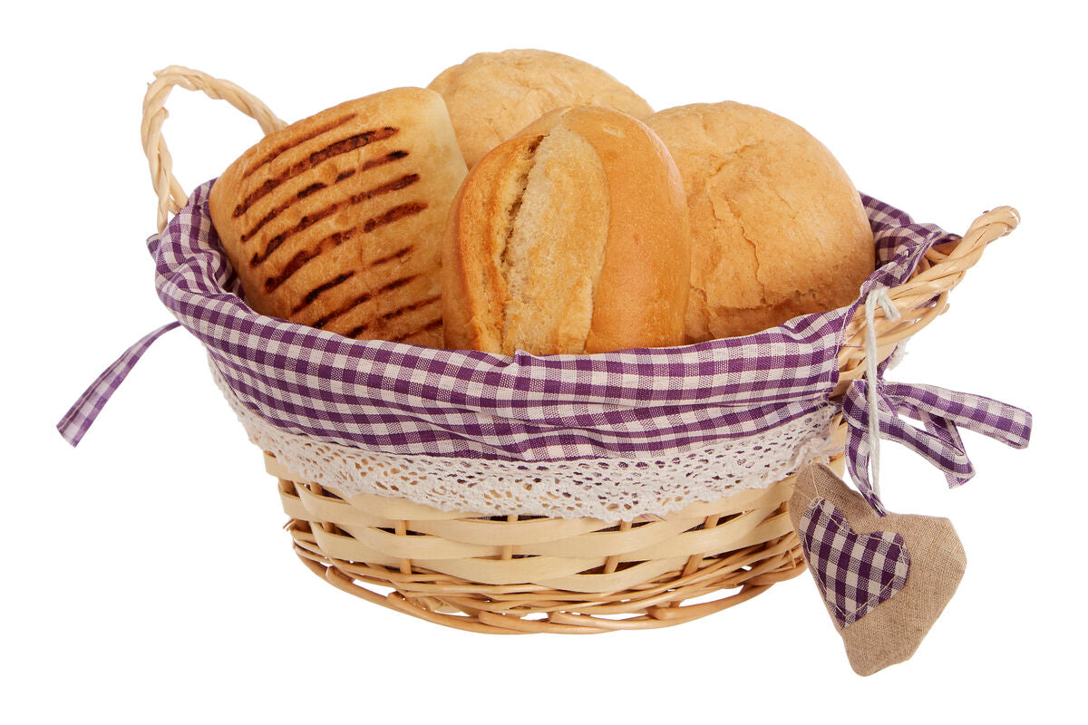 Purple Gingham Lining Round Willow Bread Basket